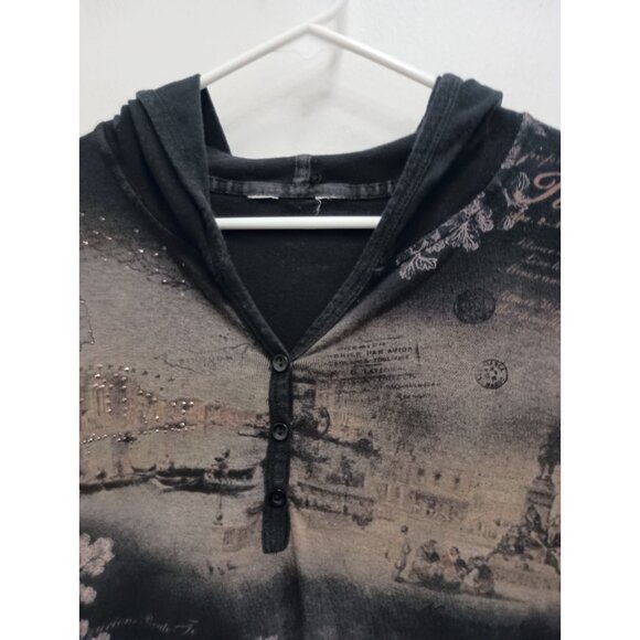 VTG Y2K CJ Banks Womens Wearable Art Hoodie Size 1X Black Embellished Grunge - Picture 2 of 8